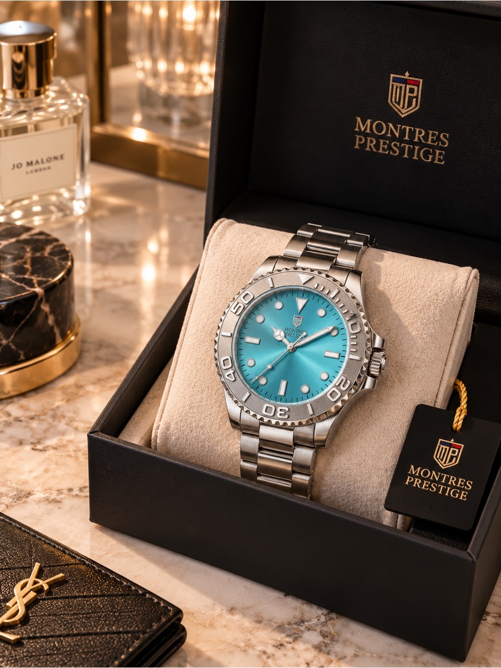 Montres Prestige MPW-0396 Men’s 43mm Turquoise Dial Watch NWT